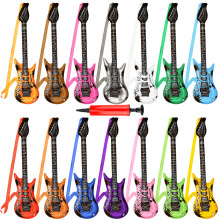 14 Pack Inflatable Guitar Set with Pump and Adjustable Strap, 37 Inch Blow Up Guitars in 14 Colors for Kids Rock Star Party Decorations