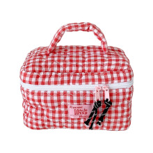 Quilted Heart Cosmetic Bag Plaids Pattern Spacious-rose red
