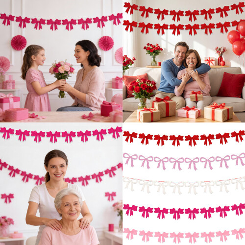 5Sets Colorful Bowknot Bunting Ornament Ceiling-pink glitter 2