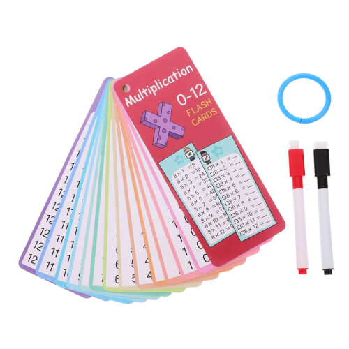 Reusable Dry Erase Multiplication Flash Cards for Kids Math Practice with Table Chart and Ring Storage