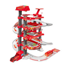 Garage FourLevel Firefighter Toy Car Track Set with Helicopter and 2 Cars 1/64 Scale
