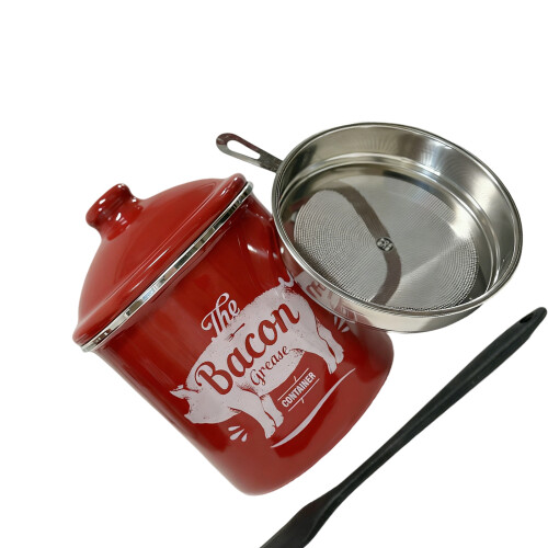 Kitchen Grease Container  1200ml Ceramic Grease Saver For-Red