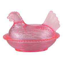 Unique Artistic Plastic Hen on Nest Candy Bowl with Lid-Pink