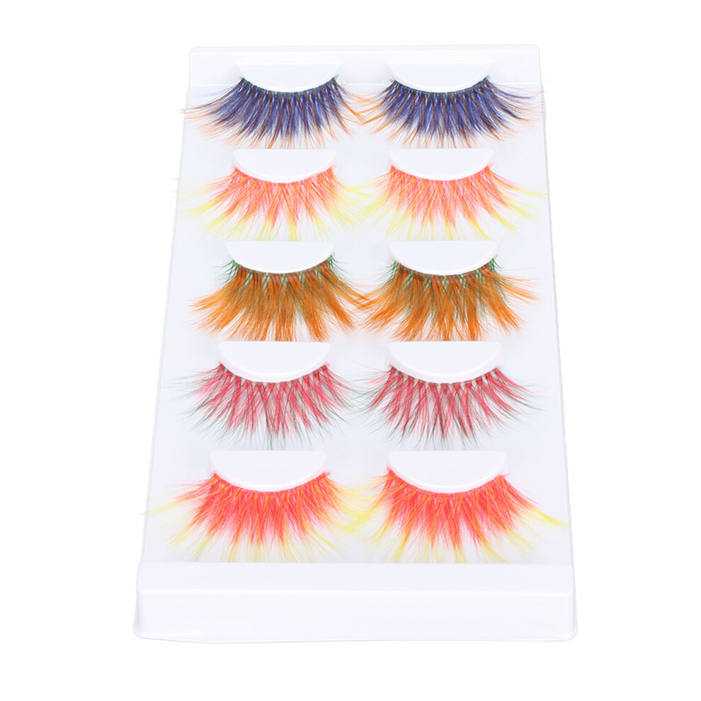 5 Pairs Colorful 6D Gradient Curled Fake Eyelashes for Halloween & Stage Shows