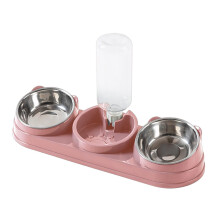 Pet Bowl and Water Dispenser for Dog Cats-Pink Steel Bowl