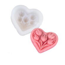 Silicones Valentines Tulips Candle Molds Heart Bouquet-GJ 055