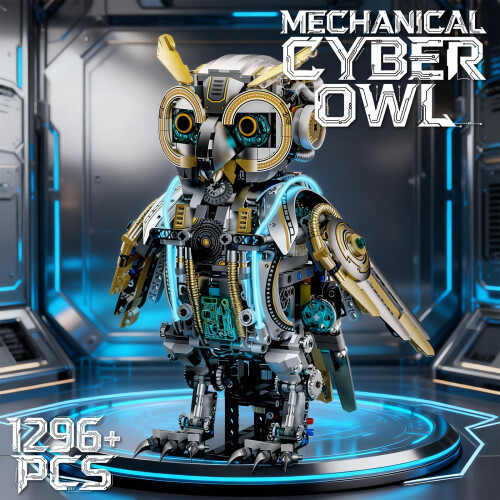 Mechanical Owl Model Kit with Dual Power Operation, Lights and Realistic Gears for STEM Learning 1