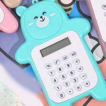 Cute Cyan Bear 8-Digit Mini Calculator for Girl Students, Portable & Cartoon