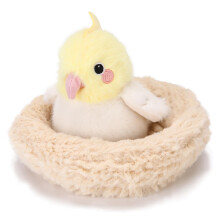 Realistic Yellow Cockatiel Plush Toy with Soft Texture and Small Bird Nest Accessory