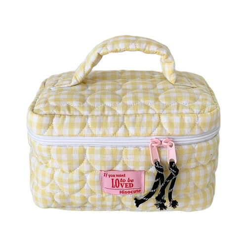 Spacious Toiletry Bag For Travel Featuring Plaids-Yellow