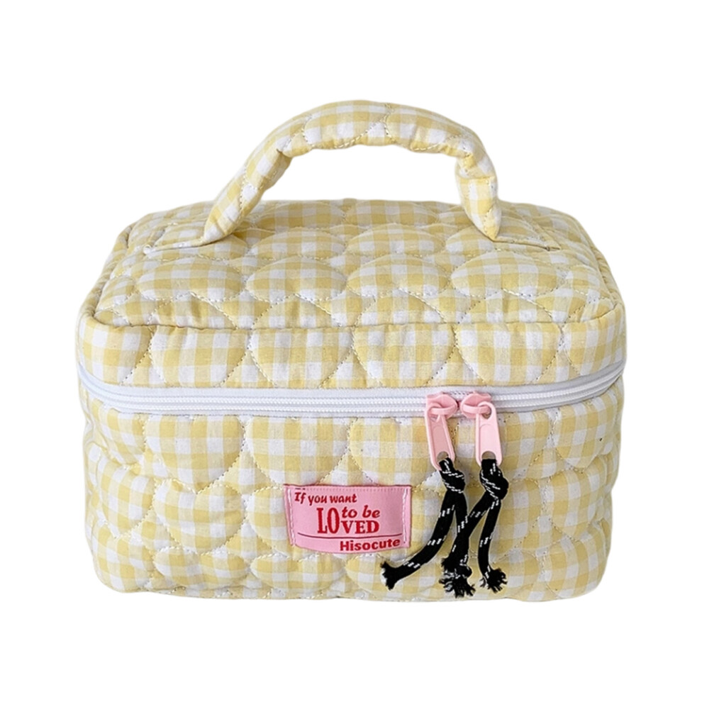 Yellow Hand Carry Handle Cosmetic Organizers Plaids Gingham