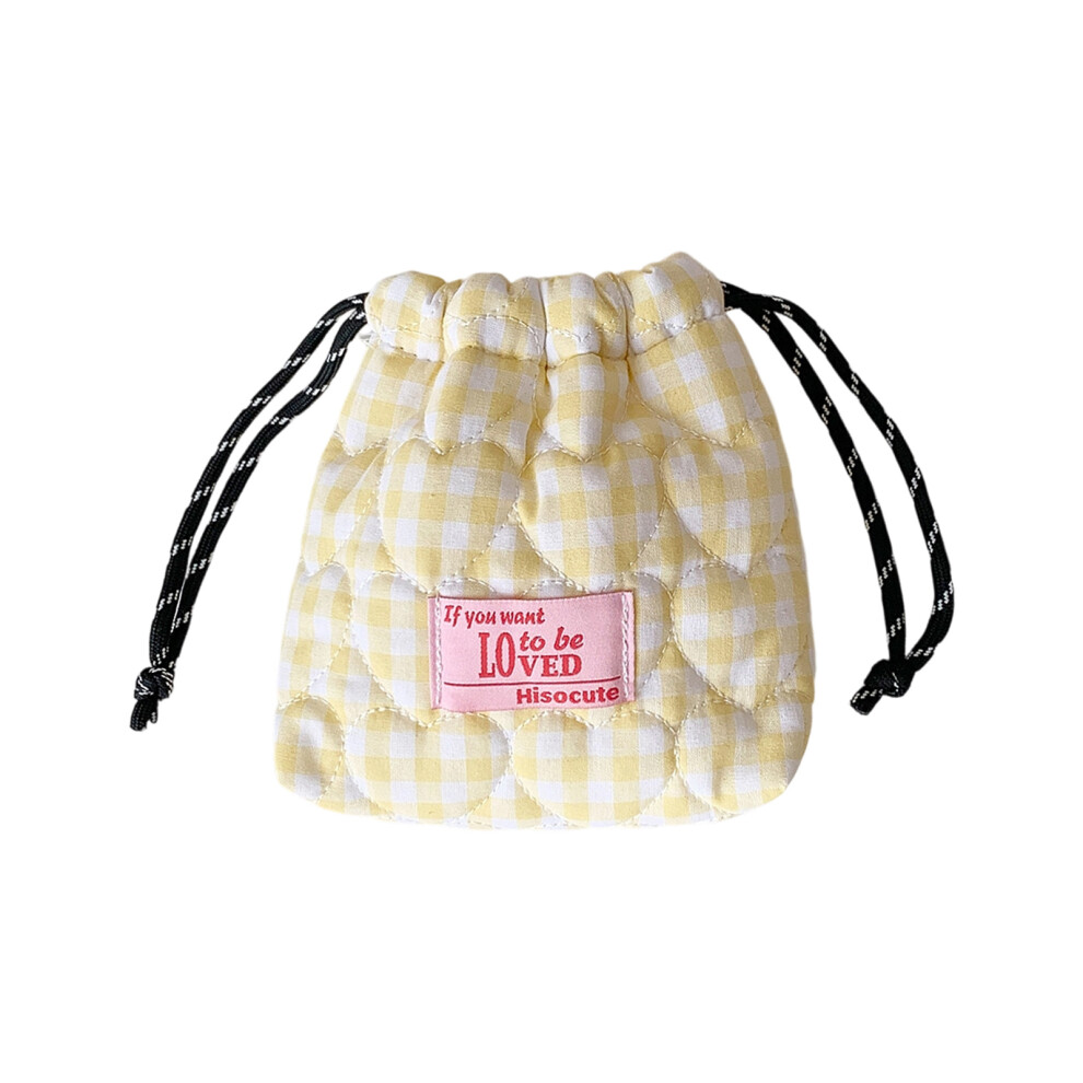 Yellow Multiple Compartment Cosmetic Pouch Drawstring Heart
