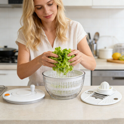Machine à salade et coupe-légumes avec corps transparent. 1