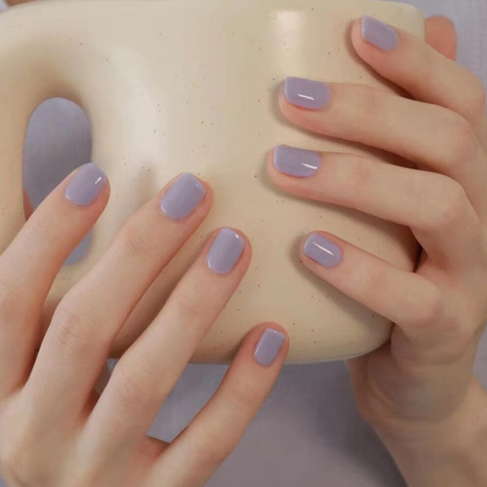 Purple Short Square Press On Nails Light Glossy Fake Nails Salon Style Acrylic 24Pcs With Glue