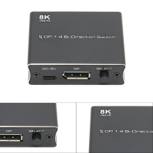 8K Displayport 1.4 2-Way Switch 1 In 2 Out Black, Bidirectional
