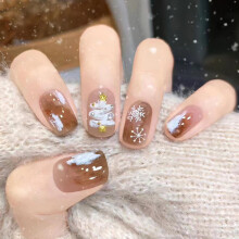 Christmas Press On Nails Set with Snowflake and Tree Designs, Winter Holiday Acrylic Nails for Women