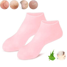 Silicone Moisturizing Gel Socks for Cracked Heels, Reusable Pink Foot Spa Socks for Women Deep Hydration