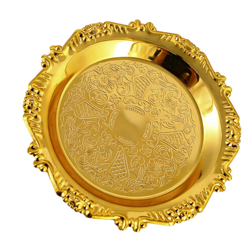Sturdy Iron Fruit and Snacks Tray Feature-Gold. 10 inches