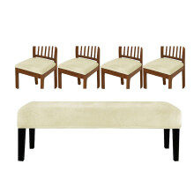 5Pieces Elastic Trimmed Chair Cover Set Silver Fleece-BG