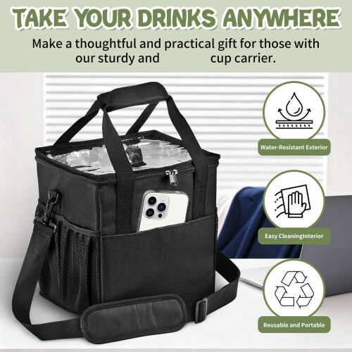 Three Way Carry Insulated Cup Holder Bag for 4 Drinks Adjustable 1