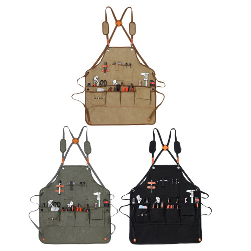 Ergonomic Carpenter Apron Padded Shoulder Straps 13-Khaki 1