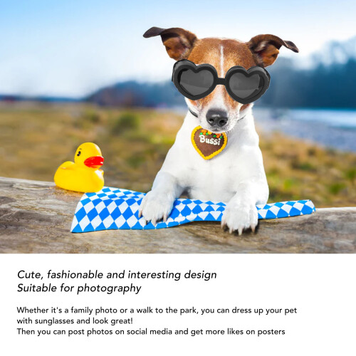 Windproof Dog Sunglasses with Heart-Shaped Frames, Adjustable, 4cm Lens 2