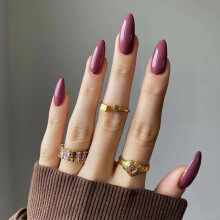 Rose Purple Almond Press on Nails Medium Length, SalonQuality Fake Nails with Glue and Jelly Pads, Reusable Set 24 PCS