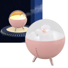 Umidificatore Space Bear da 260ml con luce notturna, rosa, diffusore USB