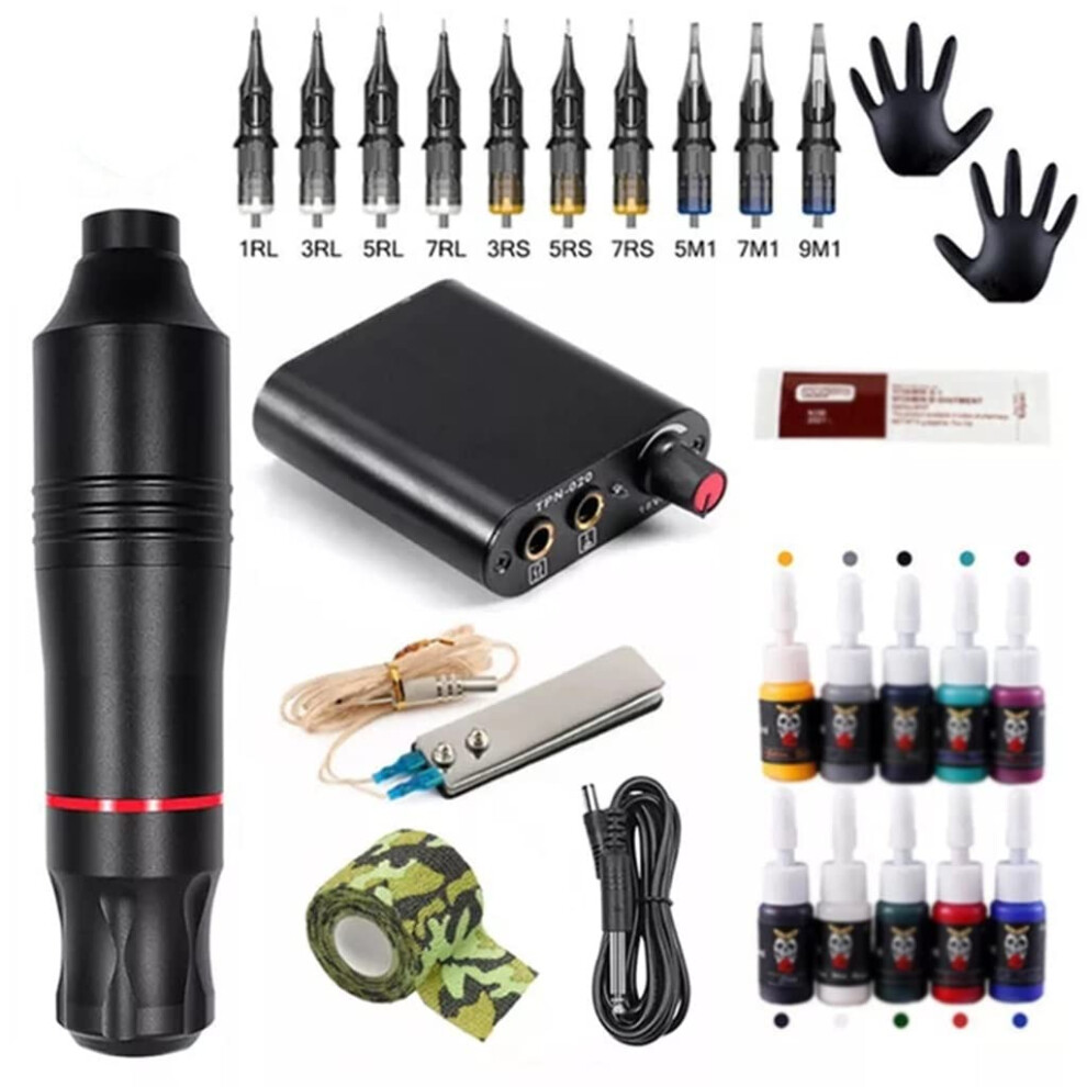 Rotary Tattoo Pen Kit for Beginners, Professional Tattoo Machine with Power Supply and Cartridge Needles