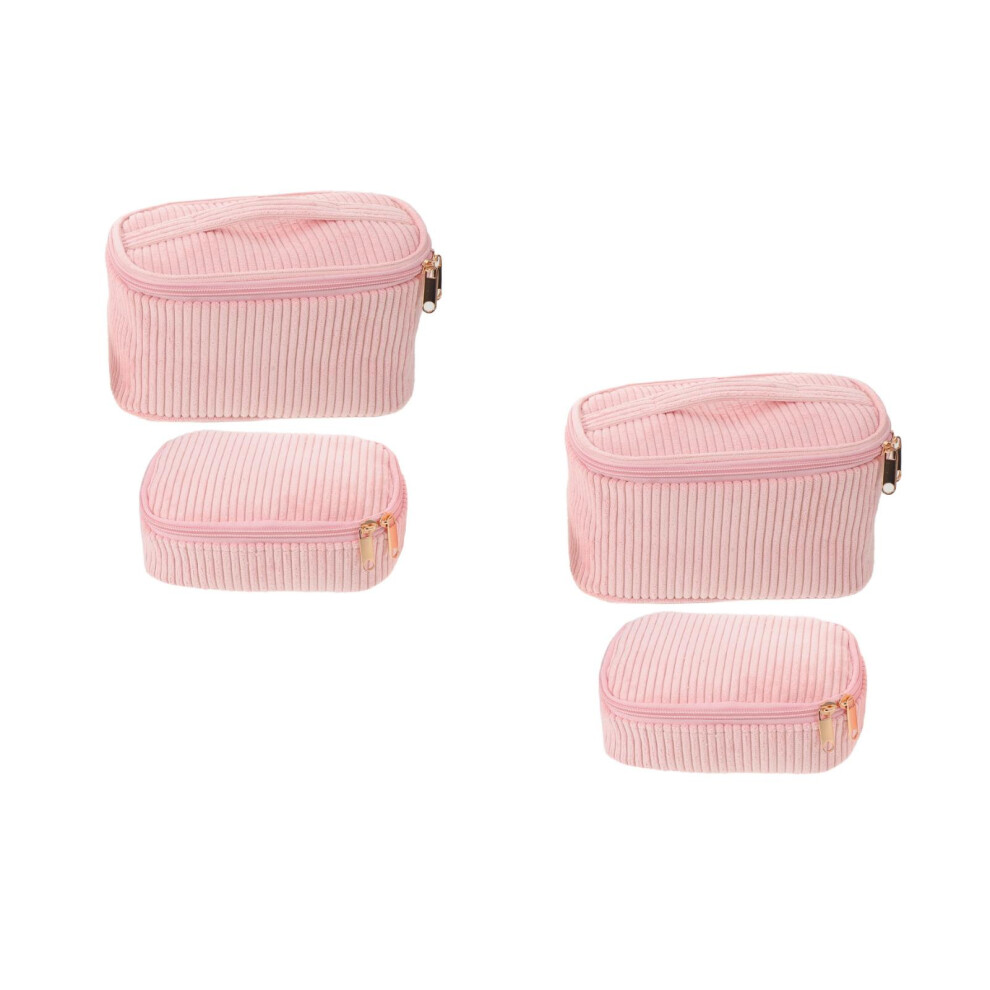 Artibetter Pink 4Pcs Corduroy Makeup Bags Soft Portable Cosmetic Organizer Pouch
