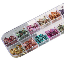 Colorful 3D Sea Shell Nail Art Decorations Set with Mixed Shell Sequins in 12 Storage Jars