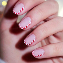 Christmas French Tip Press On Nails Set with Candy Cane Design, Short Square Acrylic Holiday False Nails for Women