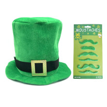 Chapeau de Festival irlandais vert avec 6 moustaches et-Noir
