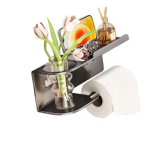 Drillless Adhesive Wall Mount Large Toilet Paper Holder-Gray 1