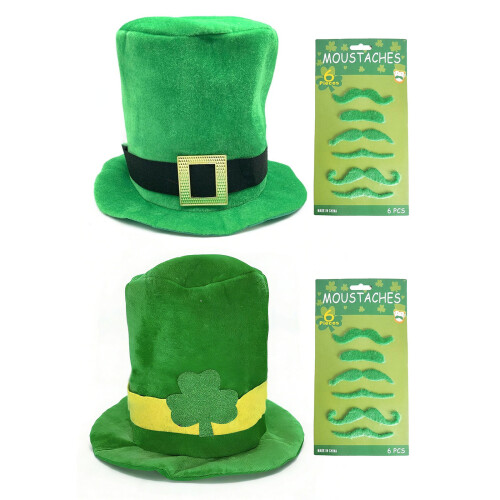 Patricks Day Party Hat with 6 Mustaches Beards for Men-Black 1