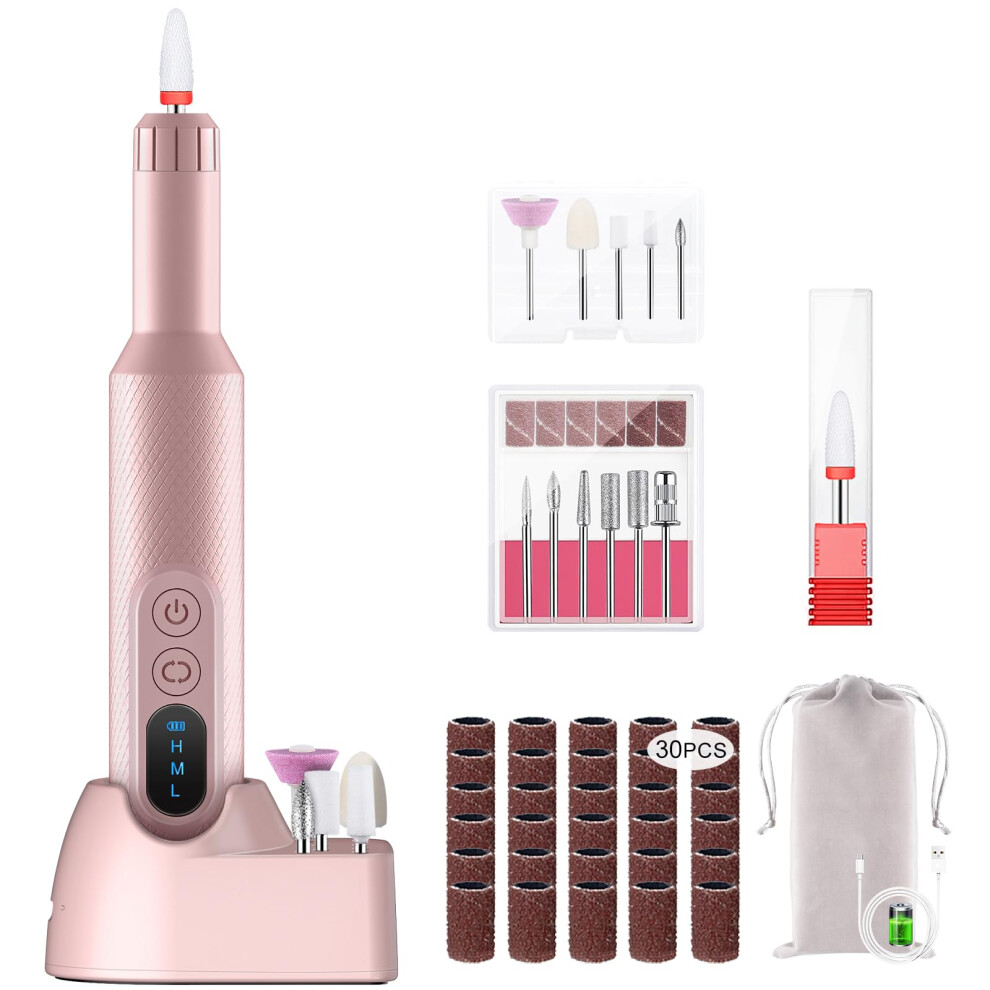 Pink Cordless Electric Nail Drill Rechargeable Professional Nail File For Acrylic And Gel Nails