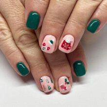 Pink and Green Christmas Press On Nails Set, Short Square Fake Nails for Women, Reusable Glitter Holiday Manicure