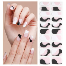 Semi Cured Gel Nail Strips Black and Line 20pcs Salon Quality UV Gel Nail Stickers Set