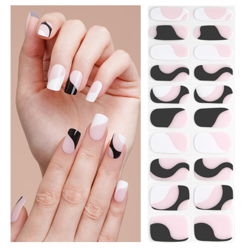 Black Semi Cured Gel Nail Strips And Line 20Pcs Salon Quality Uv Gel Nail Stickers Set