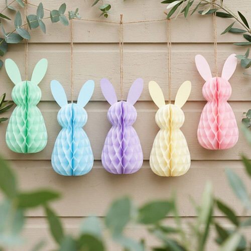 5Pcs Foldable Easter Hare Shape Paper Honeycomb Decorations for 1