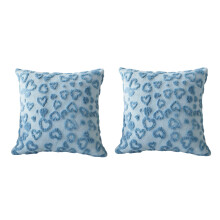 Set van 2 harige, hartvormige kussenbeschermers voor-Blauw 45cm