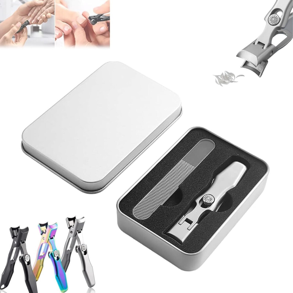 Silver Ultra Sharp Stainless Steel Nail Clipper With Catcher, Wide Jaw For Thick Toenails,