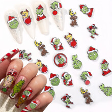 Christmas Nail Charms for Acrylic Nails 13Pcs 3D Alloy Rhinestone Decorations Festive Green Monster Set
