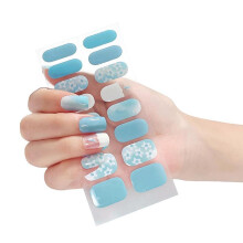 16pcs Blue Glitter Snowflake SemiCured Gel Nail Strips, Waterproof UV/LED Cured, SalonQuality Finish
