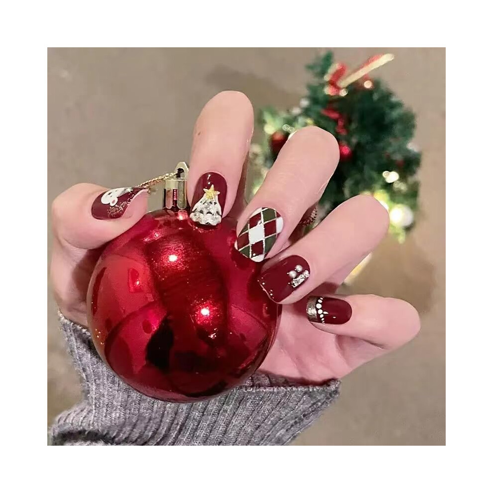 Christmas Press On Nails Short Acrylic Fake Nails Set 24pcs for Women LongLasting Easy Application