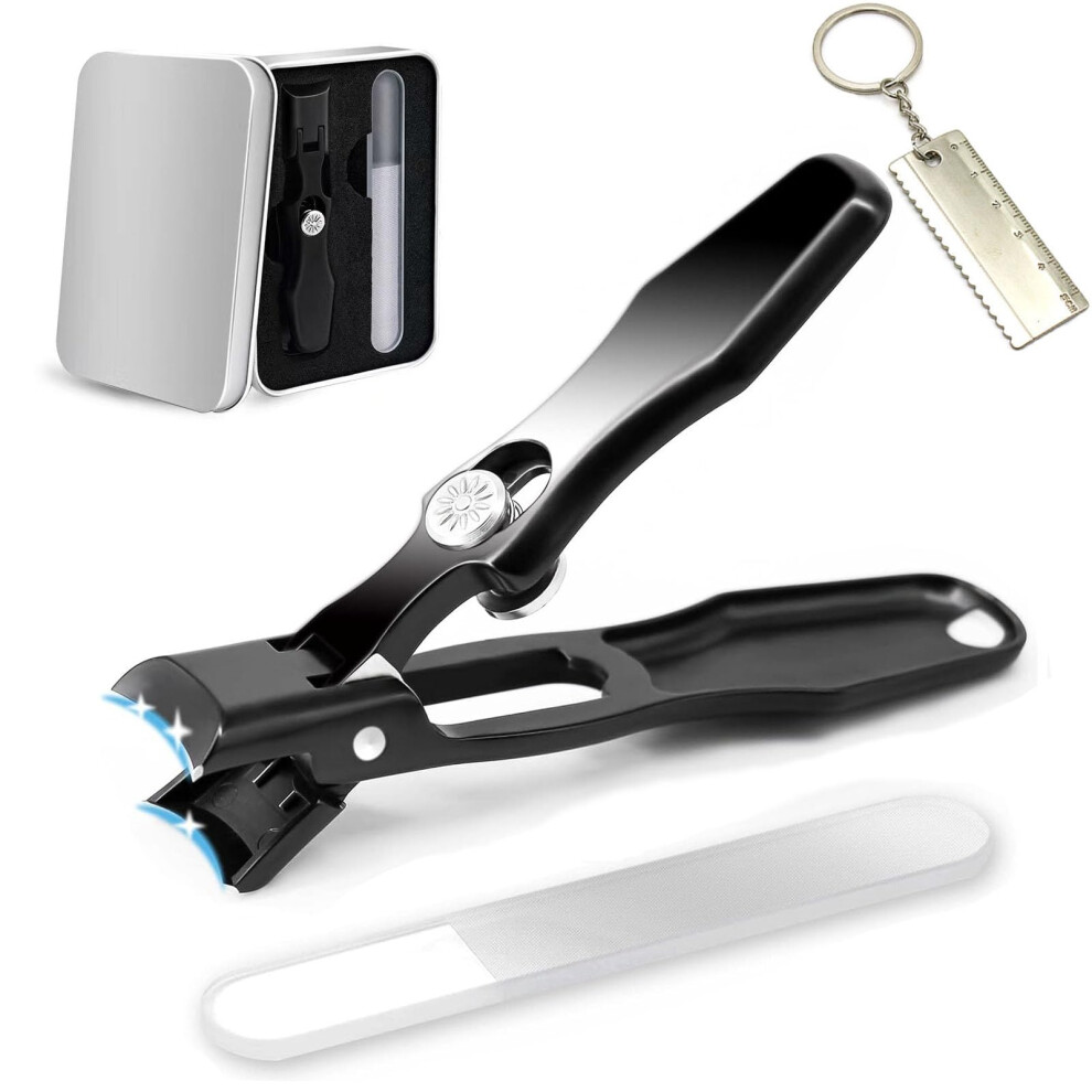 Black Stainless Steel Nail Clippers With Builtin Catcher, Sharp Blades And Keychain For Thick Nails (Black)