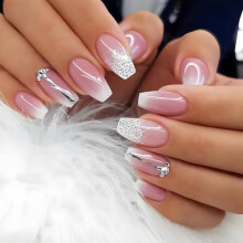 Coffin Pink Press On Nails Set 24Pcs French Tip Gradient Design Reusable Acrylic False Nails