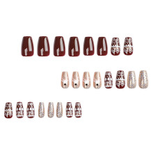Christmas Press On Nails Long Gold Snowflake Design Festive Holiday Nail Set for Women