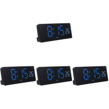 4Pcs Electronic Thermometer Hygrometer LED Alarm Clock Black Plastic