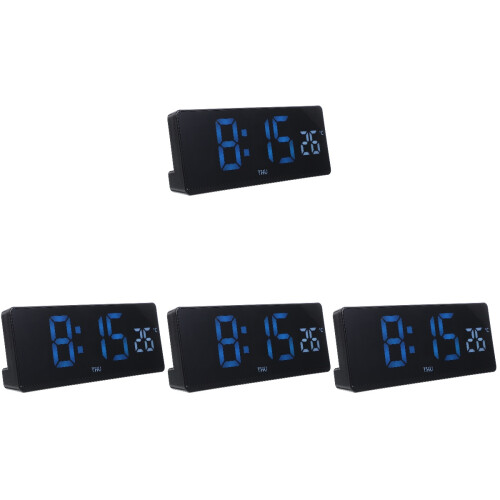 4Pcs Electronic Thermometer Hygrometer LED Alarm Clock Black Plastic